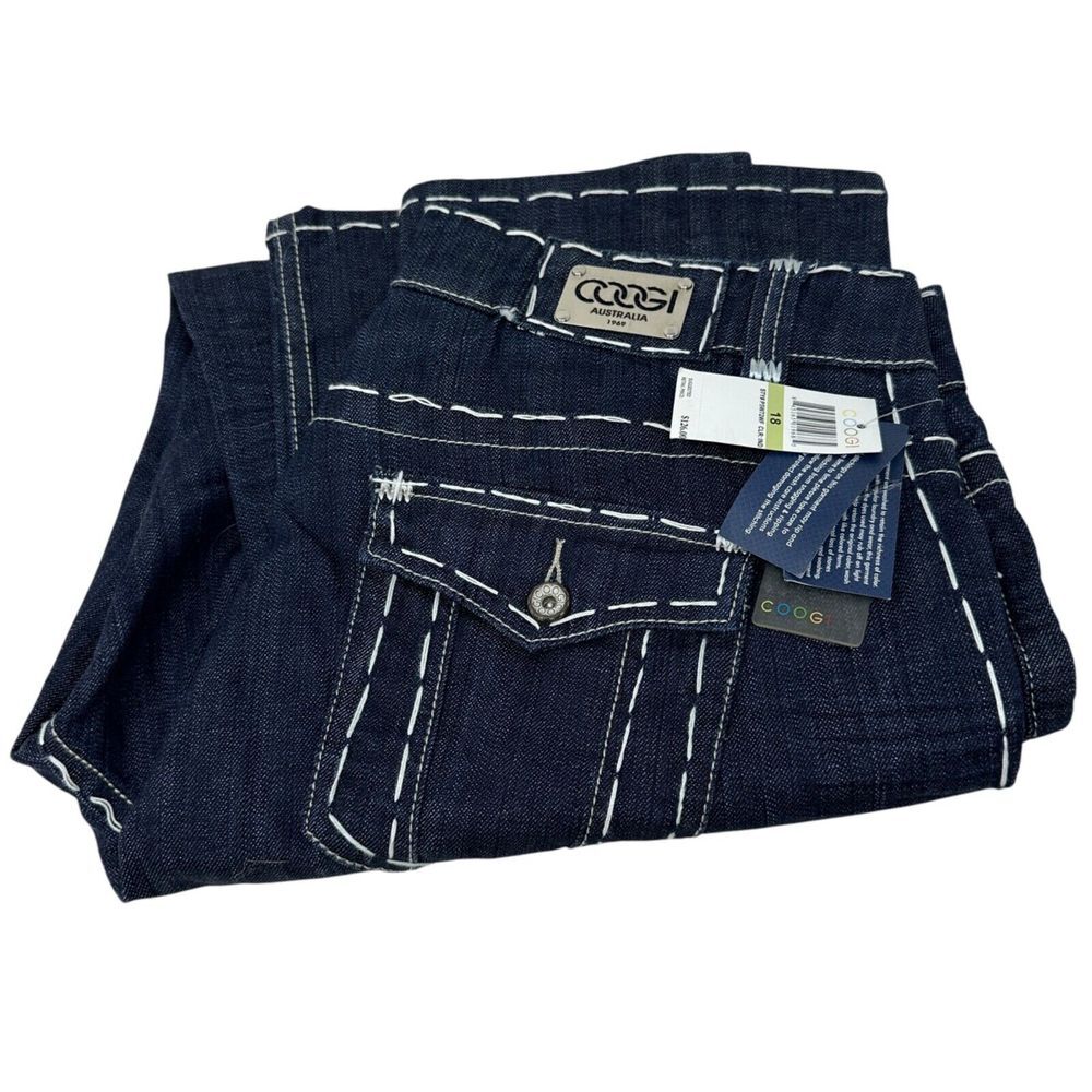 COOGI Womens NWT Dark Wash Jeans White Hand Stitched Super Rare‎ 90's Size 18